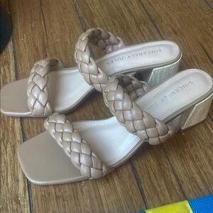 Sincerely Jules Tan Heeled Sandals with Braided Design